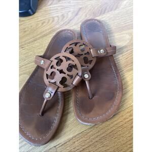 Tory Burch Women’s Miller Vachetta Leather Slip On Sandals Size 7 logo flat